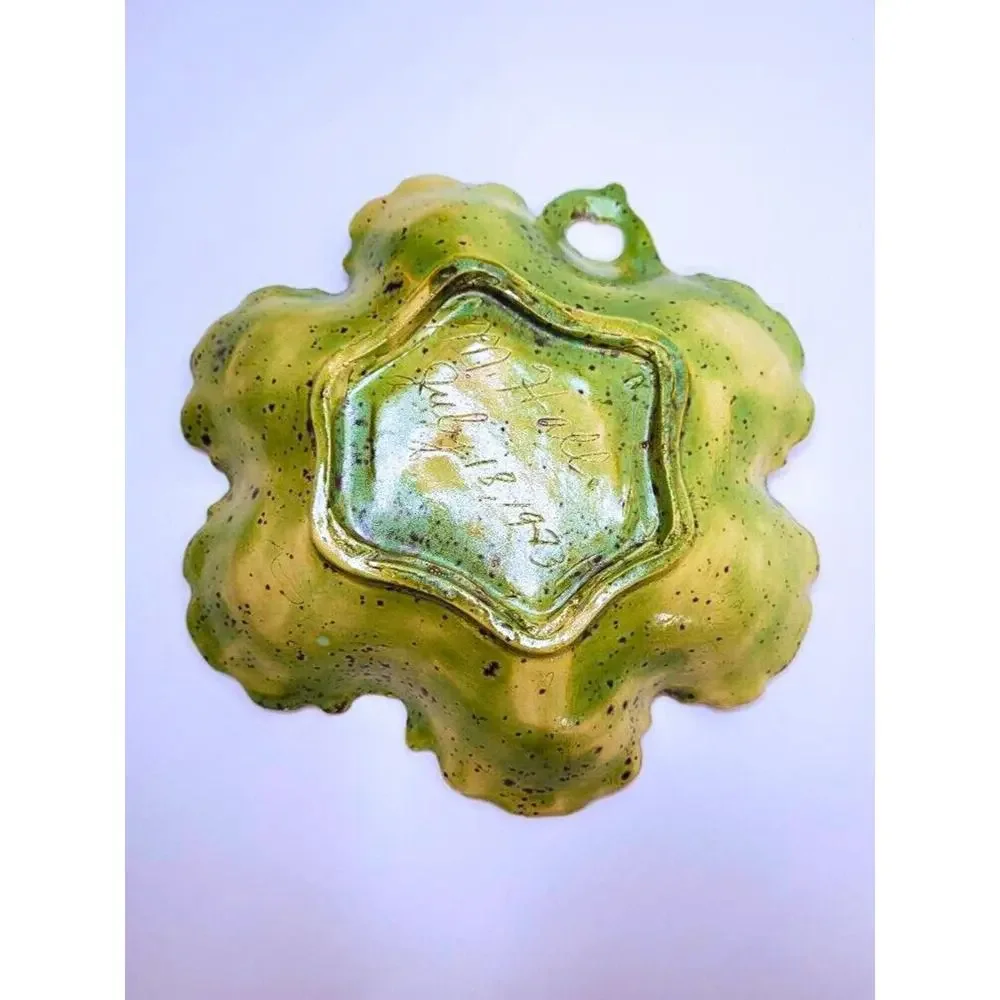 Vintage Trinket Dish Catchall Blue Green Signed Dated Studio Pottery 1973